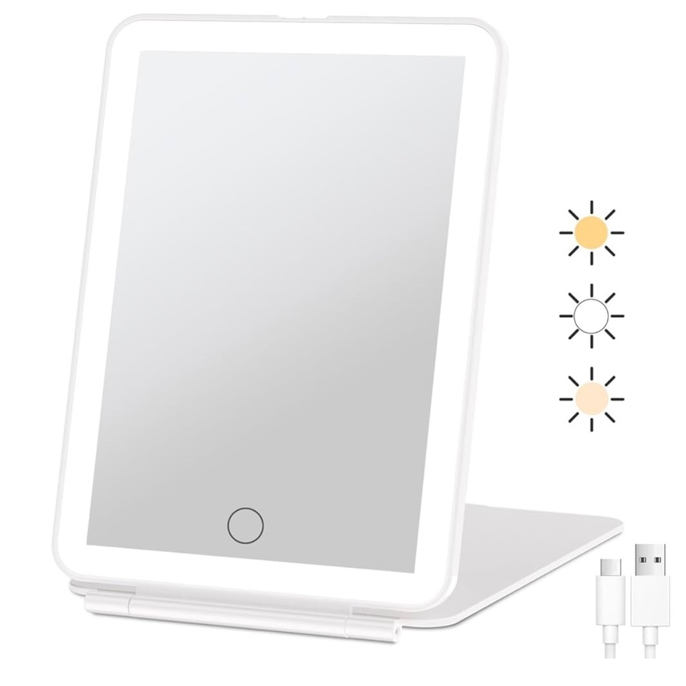 White LED Travel Makeup Mirror with USB Charging